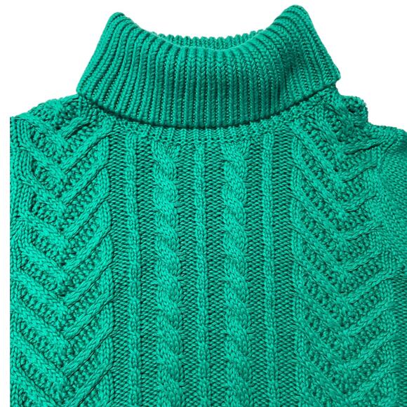 Lands End Drifter Women’s Turtleneck Sweater Cable Knit Emerald Green Med - Picture 5 of 9
